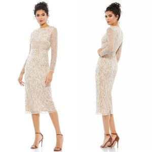 Mac Duggal Floral Beaded Long Sleeve Sheath Dress Size 14 Style 10812 NEW $498